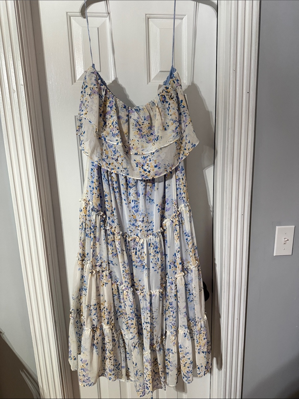 NWT 1.State Floral Ruffle Tiered Sundress in Ivory and Blue